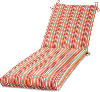 Modern Outdoor Chaise Lounge Cushion with Ties – Durable Polyester Fabric, Channel-Filled Polyfiber Insert, Removable Zippered Cover, Watermelon Stripe