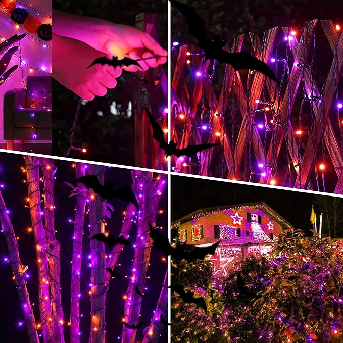weillsnow 66 FT 200 LED Orange Purple Halloween String Lights with Timer | Plug in String Lights, Connectable, Memory Function, 8 Twinkle Modes,IP44 Waterproof, for Bedroom Garden Lawn Halloween Decor