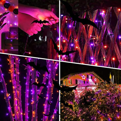 weillsnow 66 FT 200 LED Orange Purple Halloween String Lights with Timer | Plug in String Lights, Connectable, Memory Function, 8 Twinkle Modes,IP44 Waterproof, for Bedroom Garden Lawn Halloween Decor