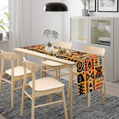 Vintage African Geometric Tribal Table Runner Colorful Abstract Africa Traditional Mud Cloth Pattern Seasonal Summer Holiday Dinner Runner for Farmhouse Dinner Table Party Decor 13x70in