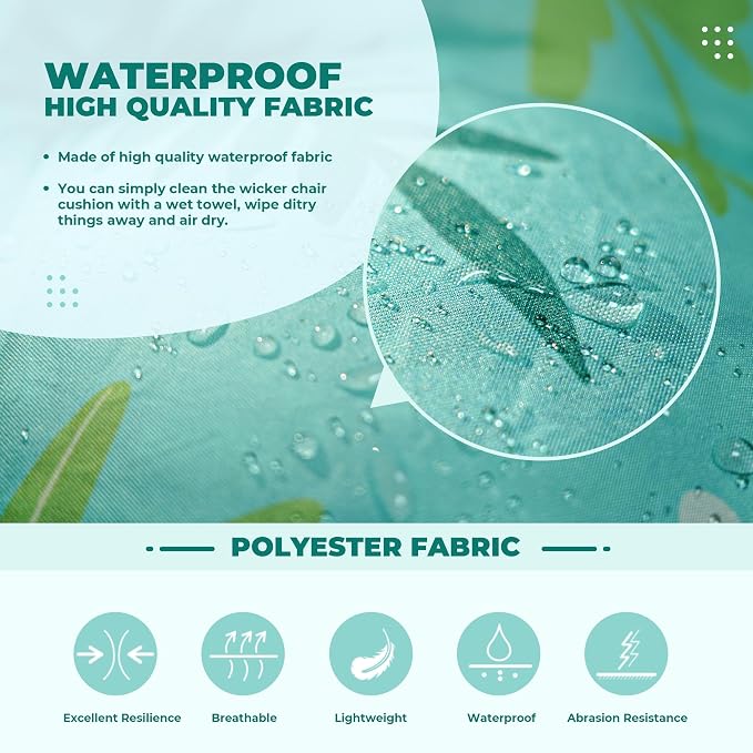DANGHOOGY Wicker Chair Cushions, Waterproof Outdoor Loveseat Cushions for Patio Furniture, Tufted Wicker Furniture Cushions, 1 Loveseat and 2 U-Shaped Cushions (Cyan Flower)