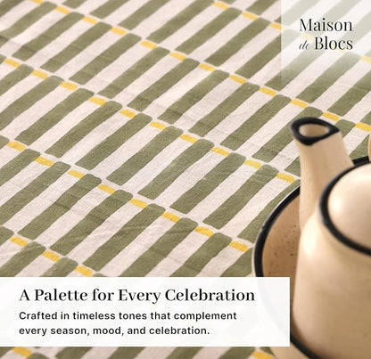 100% Cotton Hand Block Printed, Tablecloth for Kitchen, Dining, Table Cover for Parties, Chritmas, Weddings, Barbecues and Summer picnics Table Cloth (Green & Yellow, 60" x 90")