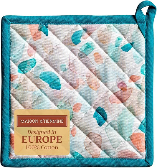 Maison d' Hermine Pot Holders 100% Cotton Heat Resistant Potholders 8" x 8" Hot Pads with Loop BBQ Cooking Baking Hotel Farmhouse Kitchen Handling Hot Pans Spring Summer (Pack of 1, Summer Picnic)