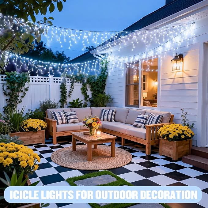 JMEXSUSS 38.8ft 400 LED White Icicle Lights for Outside | Connectable Christmas Icicle Lights Outdoor Indoor Plug in, String Lights for House Patio Party Room Eave Decorations