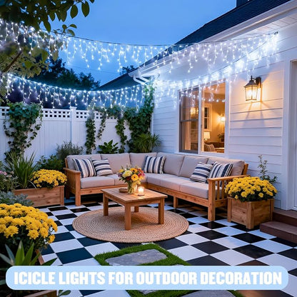 JMEXSUSS 38.8ft 400 LED White Icicle Lights for Outside | Connectable Christmas Icicle Lights Outdoor Indoor Plug in, String Lights for House Patio Party Room Eave Decorations