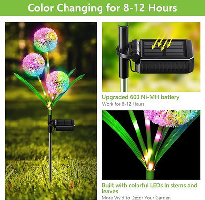 WdtPro Solar Lights Outdoor Garden Decor, 4 Pack 12 Heads Solar Flower Lights, 2 Modes 144 LEDs Dandelion Light & Glowing Stems, Brighter Waterproof Decorative Garden Lights for Yard, Patio, Gifts