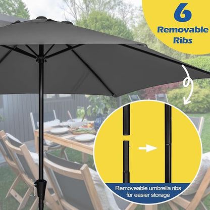 Sunnyglade 9FT Outdoor Patio Umbrella, Market & Table Umbrella with 6 Sturdy Ribs and Crank System, Fade-resistant & Waterproof for Garden Backyard Poolside Deck