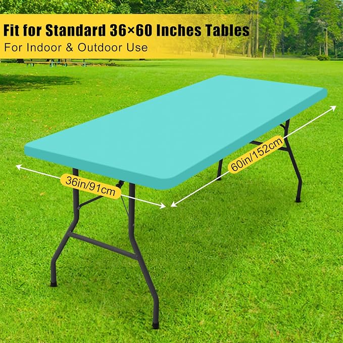 Smiry Rectangle Tablecloth, Elastic Fitted Flannel Backed Vinyl Tablecloths for 5ft Folding Tables, Waterproof Wipeable Table Covers for Indoor, Outdoor, Picnic and Camping (Teal, 36"x60")