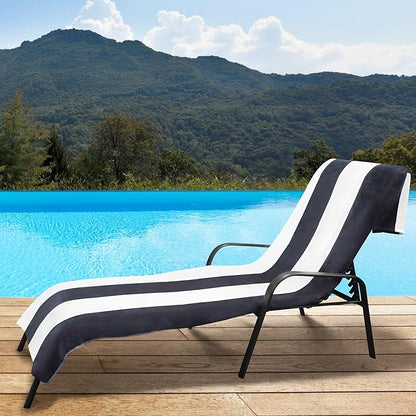 Superior Cabana Cotton Lounge Chair Cover, Outdoor Towel/Chaise Furniture Covers, Terry Cloth, Beach, Spa, Swim Accessories, Pool Chair Cover, Soft, Quick Drying, 32" x 102", Set of 4, Charcoal