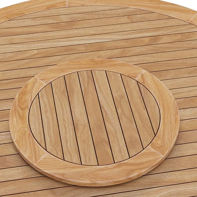Modway Wellspring Outdoor Patio Round Teak Wood 63" Dining Table in Natural