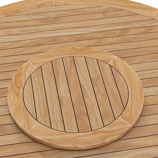 Modway Wellspring Outdoor Patio Round Teak Wood 63" Dining Table in Natural
