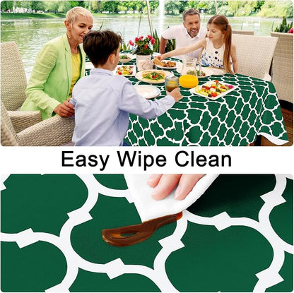Smiry Round Plastic Table Cloth, Waterproof Vinyl Tablecloth with Flannel Backing for Round Tables, Wipeable & Spillproof for Dining, Camping, Indoor and Outdoor (60" Round, Emerald Green)