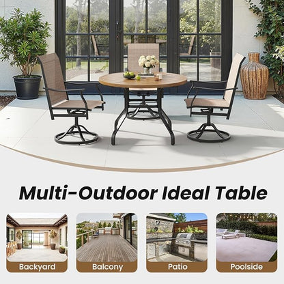 Round Outdoor Dining Table 41" with 1.57" Umbrella Hole | with Umbrella Hole, Wood-like Table Top, Water-resistant, Easy to Clean, Patio table for Backyard, Poolside
