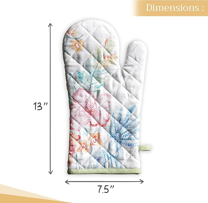 Maison d'Hermine Oven Gloves 100% Cotton Oven Mitt 7" x 13" with Loop Heat Resistant BBQ Cooking Gloves Baking Grilling Kitchen Hotel Home Farmhouse Spring Summer (Pack of 1, Paradise Island)