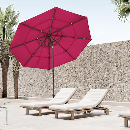JEAREY 9FT 3 Tier Patio Umbrella Outdoor Market Umbrella Table Umbrellas with 8 Ribs 1.5 Pole Push Button Tilt and Crank UV Protection for Garden,Backyard,Pink