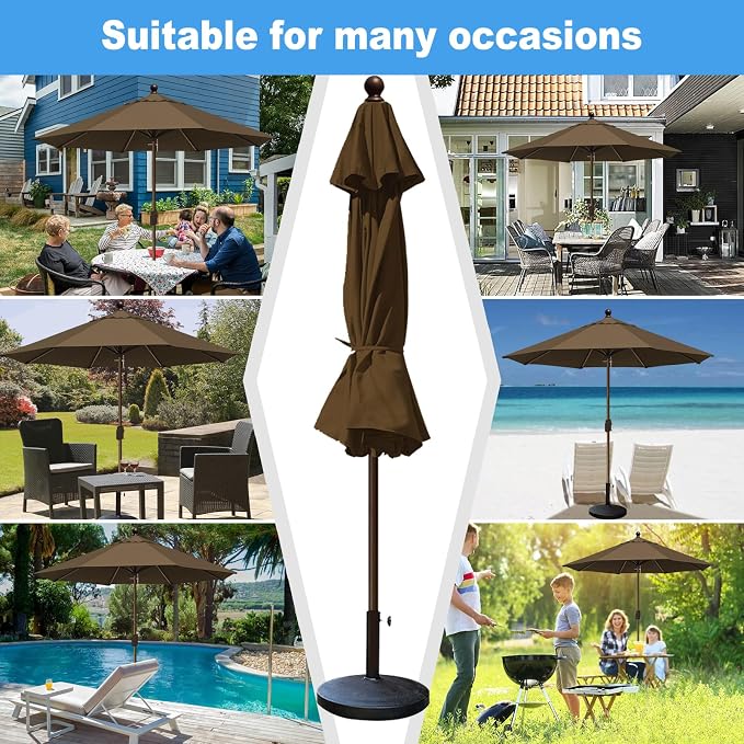Eurmax USA 10-Year-Non-Fading 10FT Outdoor Patio Market Umbrella,UPF50+ UV Resistant Sun Shade,Heavy Duty Commercial Grade,Crank Lift Design,Windproof Vented Top for Garden,Pool,Deck,Chestnut