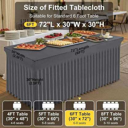 Smiry Spandex Elastic Fitted Table Cloth Skirt for 6FT Rectangle Table | Stretch Washable Table Cloth, Banquet Table Cover for Wedding, Party, Indoor & Trade Shows, (Dark Grey, 72Lx30Wx30H)