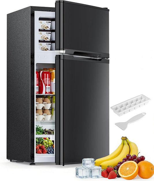 Electactic 2.6 Cu.Ft Mini Fridge with Freezer, Double-Door Compact Refrigerator, Adjustable Glass Shelves, Mechanical Thermostat & Leveling Feet, Space-Saving for Apartment/Dorm/Office, Black