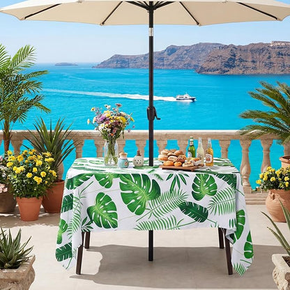 SquarePie Outdoor Tablecloth with Umbrella Hole and Zipper Rectangle Polyester Waterproof Spillproof Table Cloth for Spring Summer Picnic Patio Garden Poolside Camping BBQ, 60x84 inch Palm Leaf