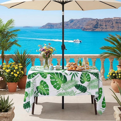 SquarePie Rectangle Outdoor Tablecloth with Umbrella Hole and Zipper 60x104 inch Waterproof Spillproof Patio Table Cloth Cover for Spring Summer Garden Party BBQs Host Backyard, Palm Leaf