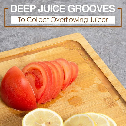 Extra Large Cutting Board, 17.6" Bamboo Cutting Boards for Kitchen with Juice Groove and Handles Kitchen Chopping Board for Meat Cheese board Heavy Duty Serving Tray, XL, Empune (Pack of 2)