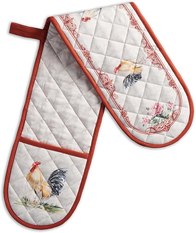 Maison d' Hermine Double Oven Mitts 100% Cotton 7"x35" Double Oven Mitt Heat Resistant BBQ Cooking Gloves with Loop Baking Grilling Kitchen Hotel Home Farmhouse Spring Summer (Campagne)