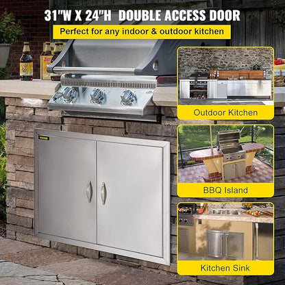 VEVOR BBQ Access Door, 31W x 24H Inch, Double Wall Outdoor Kitchen Door, Stainless Steel, Modern, Silver