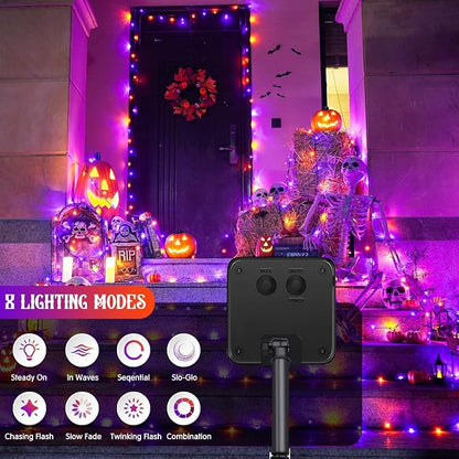 JMEXSUSS 2 Pack Solar Halloween Lights Total 400LED 151FT Orange and Purple | Halloween Lights Outdoor Waterproof, 8 Modes Solar String Lights for Outside Patio Yard Tree Halloween Decorations