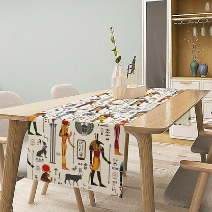 Ancient Egypt Table Runner Vintage Egyptian Culture Egyptian Hieroglyph and Symbol Dinner Runner Mysterious Egypt Farmhouse Coffee Kitchen Dining Table Holiday Party Home Decor 13x36in