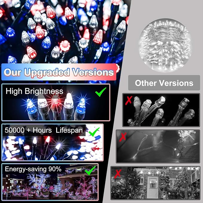 750 LED 240FT Christmas String Lights Outdoor, 12 Pro Modes with Timer | with Memory & Brightness, Plug-in Waterproof Dark Green Wire Twinkle Light for Xmas Yard Tree Wedding Decor Red White Blue