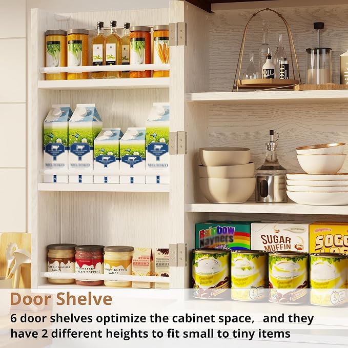 IRONCK 72" Kitchen Pantry Cabinet with Sliding Rack & Adjustable Shelves | Kitchen Storage Cabinets with Drawers and Door Shelves, Freestanding Cupboard for Dining Room, Living Room, White