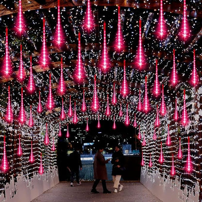 LAMPHOME Pink Lights for Valentines Day Decor,Christmas Lights Outdoor12-inch LED Meteor Shower Icicle Lights, 10 Tubes 240 LED Shower Rain Waterproof Plug for Xmas Tree Yard House