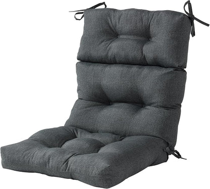 Outdoor Tufted High-Back Chair Cushions, One-Piece Hinged Seat and Back Design, Reversible with 4 Ties, Durable Polyester Fabric, Recycled Fiber Fill - Single, Carbon