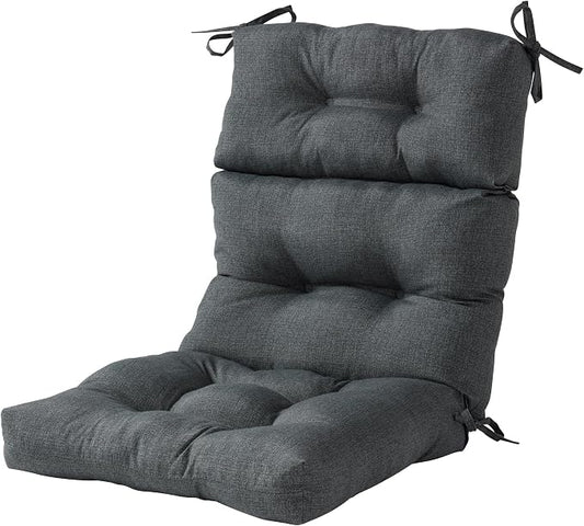 Outdoor Tufted High-Back Chair Cushions, One-Piece Hinged Seat and Back Design, Reversible with 4 Ties, Durable Polyester Fabric, Recycled Fiber Fill - Single, Carbon