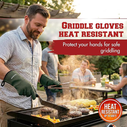 KITCHEN PERFECTION Silicone Oven & Griddle Gloves -Extreme Heat Resistant BBQ & Grilling Gloves -Handle Hot Food Right on Your Griddle |Waterproof Oven Mitts Grill Gloves |Superior Set+3 Bonuses