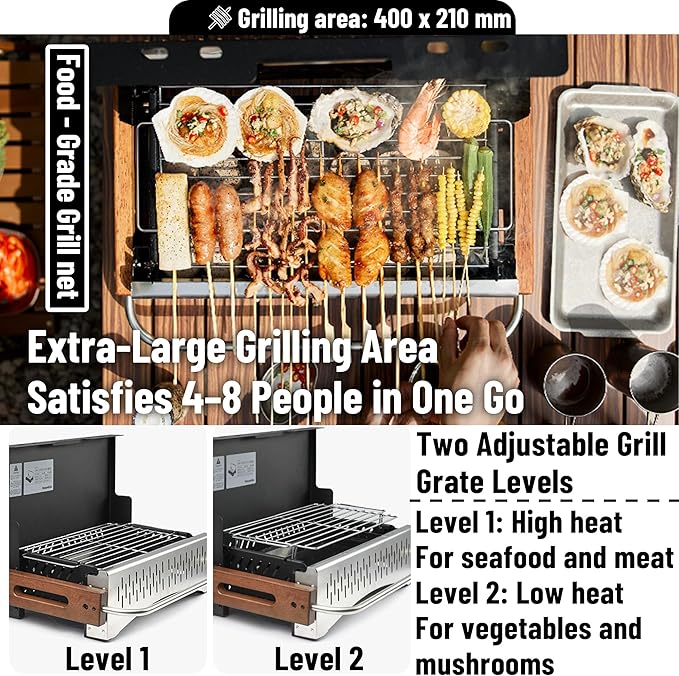 Naturehike Upgraded Portable Charcoal Grill - Folding Barbecue Grill for Camping, Compact Small Desk Tabletop Grill, Lightweight for Outdoor Cooking, Picnic, Backyard Garden Beach