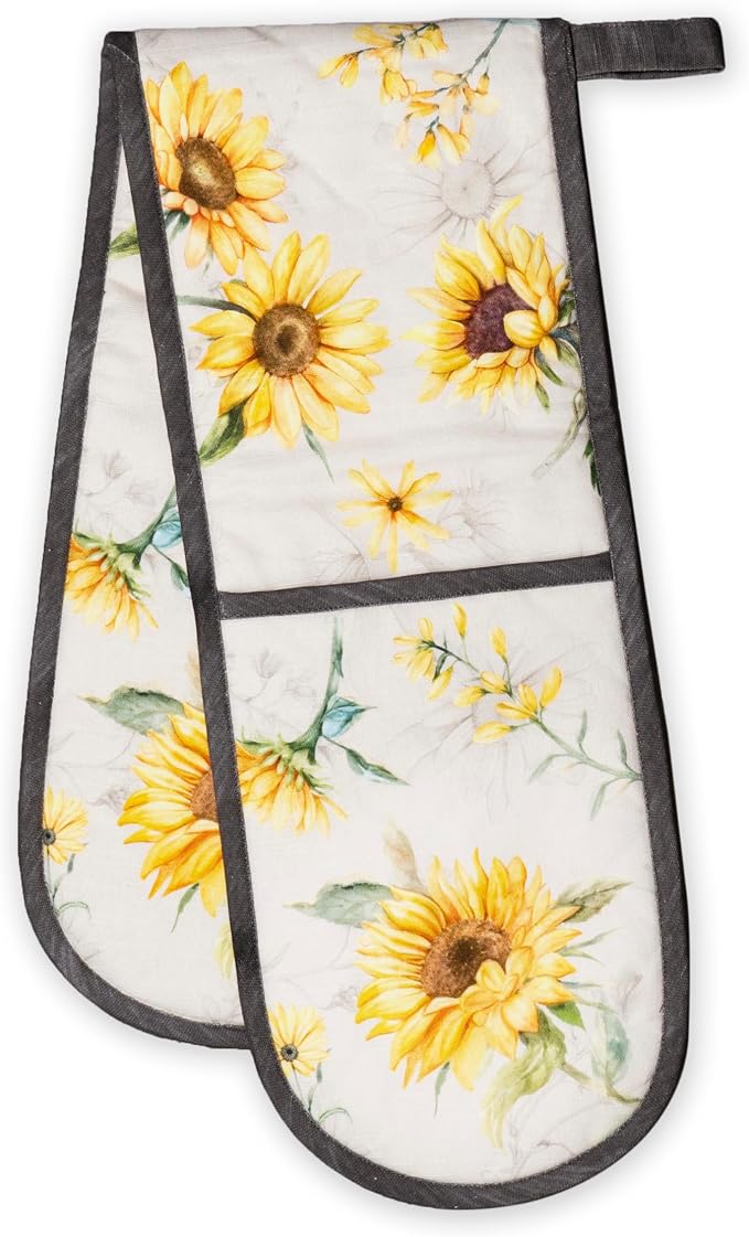 Maison d' Hermine Double Oven Mitts 100% Cotton Double Oven Glove (7"x35") | Heat Resistant BBQ Cooking Gloves with Loop Baking Grilling Kitchen Hotel Home Farmhouse Spring Summer - Candice
