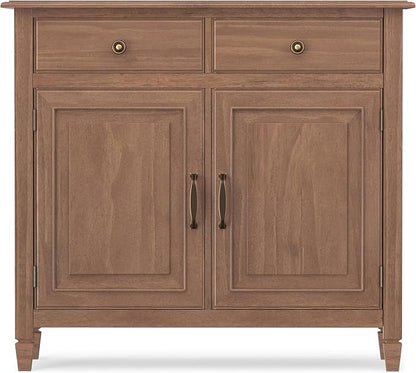 SIMPLIHOME Connaught 40" Solid Wood Cabinet in Medium Saddle Brown | Traditional slim entryway and living room organizer for hats, gloves, shoes and keys with space-saving storage design.