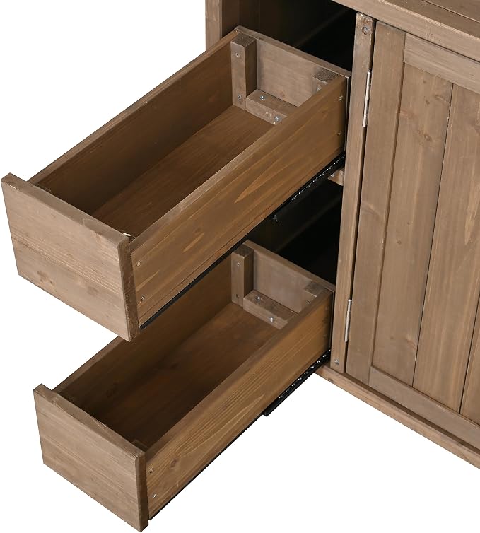 Christopher Knight Home Edsel Outdoor Bar Cart with Stainless Steel Top and Lockable Wheels, Solid Wood Outdoor Storage Cabinet, Kitchen Island Serving Cart for Poolside, Garden, Natural Brown+Silver