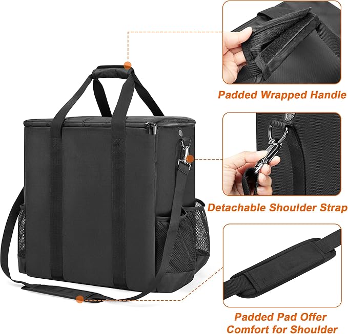 GRAOSO Boat Grill Storage Bag Compatible with Magma Marine Kettles, Grill Cover Carrying Case with 4 Side Pockets for 1lb Propane Cylinders, Padded Handle and Shoulder Strap, Tools Pockets, Black