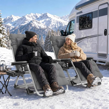 Slendor Heated Oversized Zero Gravity Chairs 33In, XXL Lounge Chair, Gray | Anti Gravity Recliner with 3 Heat Levels for Back & Seat, Headrest & Cup Holder, Folding, Supports 500lbs, (Battery Not)