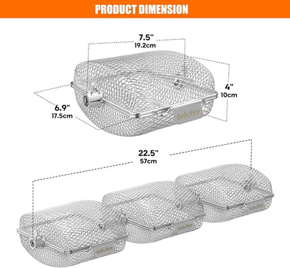 onlyfire Stainless Steel Grill Rotisserie Basket Kit, Great for Cooking Various Foods at the Same Time, Set of 3