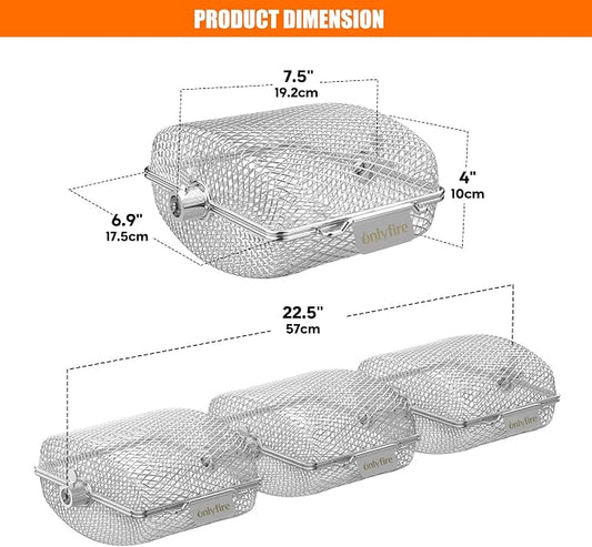 onlyfire Stainless Steel Grill Rotisserie Basket Kit, Great for Cooking Various Foods at the Same Time, Set of 3
