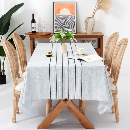 Chassic 60 x 120 inches Farmhouse Style Linen tablecloths, Boho 8 Foot Long Wrinkle Resistant Washable Rectangle Table Cloth for Dining Room, Kitchen, Wedding and Holiday Decorative - Striped Grey