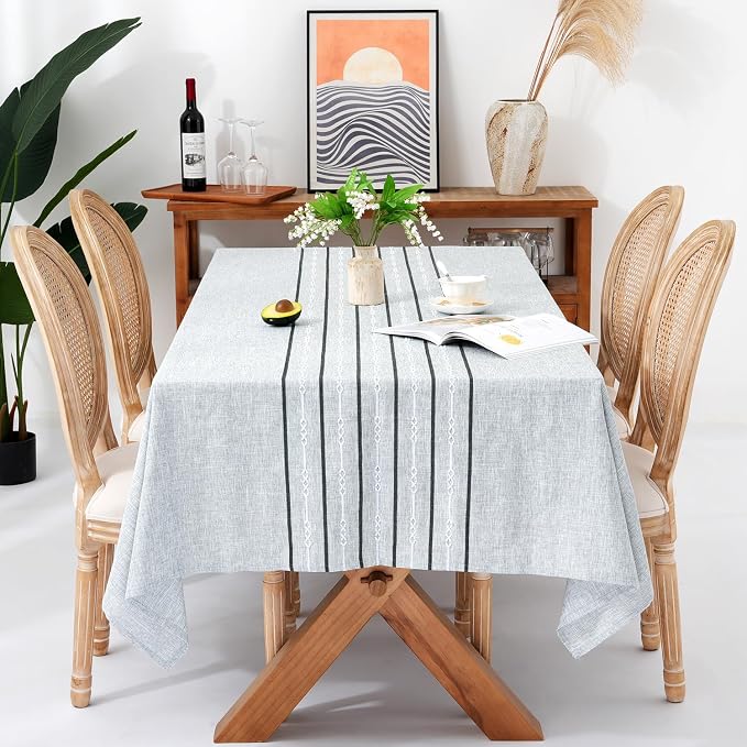 Chassic 60 x 84 inches Farmhouse Style Linen tablecloths, Boho Wrinkle Resistant Washable Rectangle Table Cloth for Dining Room, Kitchen, Wedding and Holiday Decorative - Striped Grey