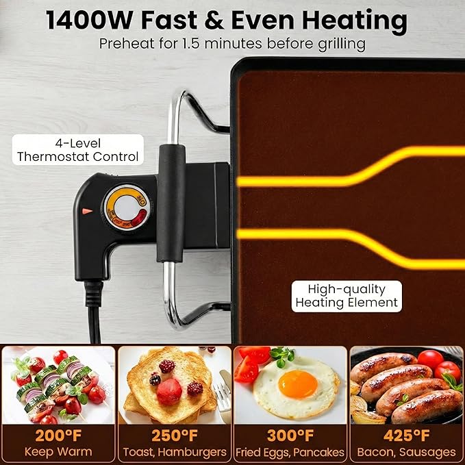 SIMOE Extra Large Teppanyaki Grill, 39.5” Electric Griddle Pan, Indoor Outdoor Nonstick BBQ Grill with Adjustable Temperature & Drip Tray, Long Griddle Electric for Party, Home, Camping