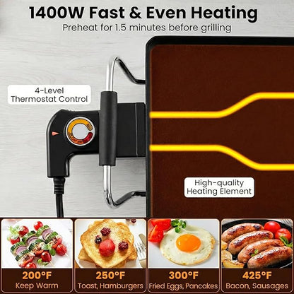 SIMOE Extra Large Teppanyaki Grill, 39.5” Electric Griddle Pan, Indoor Outdoor Nonstick BBQ Grill with Adjustable Temperature & Drip Tray, Long Griddle Electric for Party, Home, Camping