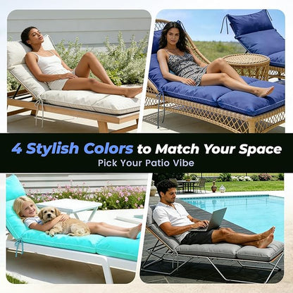 Outdoor Chaise Lounge Chair Cushion, Waterproof Non-Slip Patio Chaise Lounge Cushions for Outdoor Furniture, 80 x 26 x 5 Inches, Blue