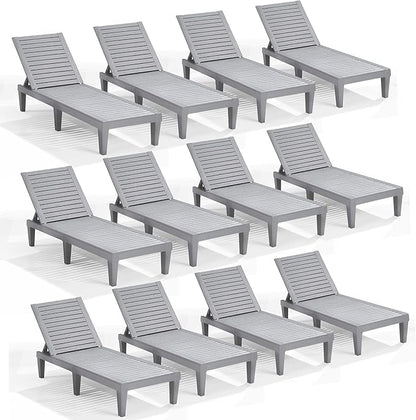 Nestl Patio Chairs - Grey Chaise Lounge Chair Outdoor, 5-Position Adjustable Sun Tanning Chair, Waterproof Pool Lounge Chairs Set of 12, Reclining Lawn Chair, Lightweight Outdoor Lounge Chairs