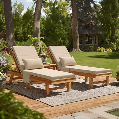 Crestlive Products Foldable Outdoor Chaise Lounge Cushions with Head Pillow and Side Pockets, Water Resistant & Fade Resistant Lounge Chair Cushion, 72" L x 21" W, Beige